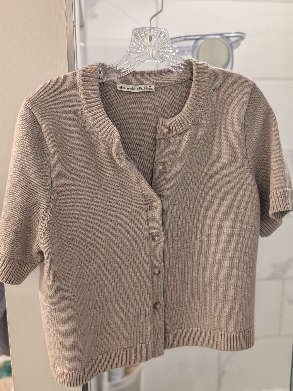 Abercrombie & Fitch Short-Sleeve Button Cardigan - Taupe